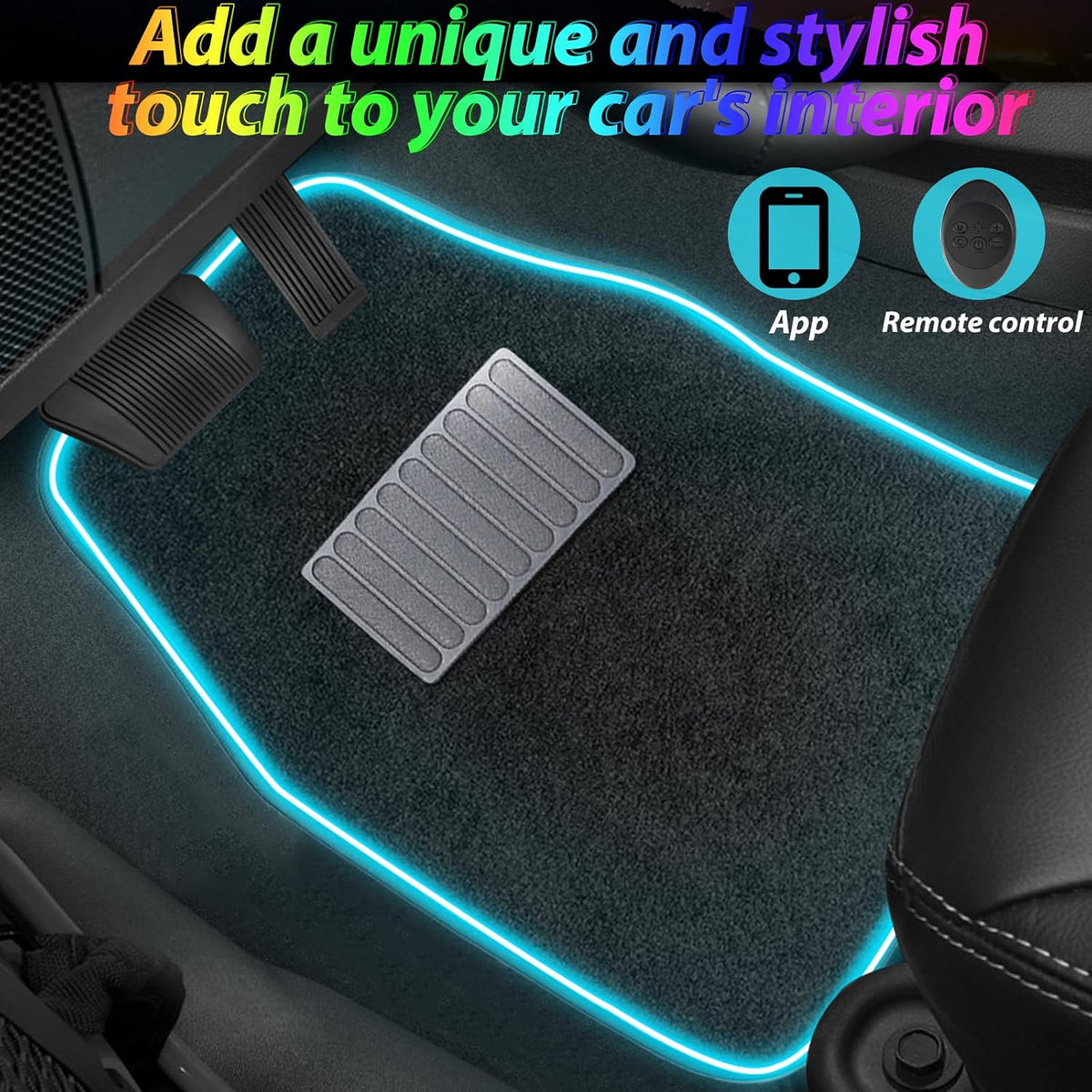 Soft Car Floor Mats With Led Strip Light, Universal Fit Black Automotive Carpet, App Control Interior Car Lights Floor Mats, Anti-Slip Waterproof RGB Car Decor Accessories For SUV, Trucks, Sedan,Jeeps