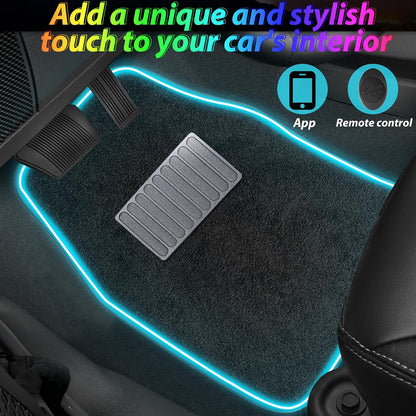 Soft Car Floor Mats With Led Strip Light, Universal Fit Black Automotive Carpet, App Control Interior Car Lights Floor Mats, Anti-Slip Waterproof RGB Car Decor Accessories For SUV, Trucks, Sedan,Jeeps