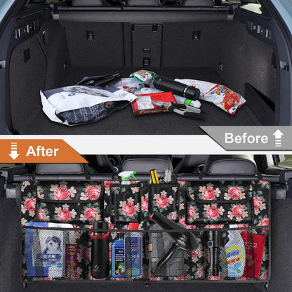 esouler Car Trunk Organizer, Super Capacity Backseat Car Organizer for SUV/Truck/MPV(42"*18"), Hanging Car Storage Organizer with 8 Pocekts, Car Accessories for Women and Men- Black
