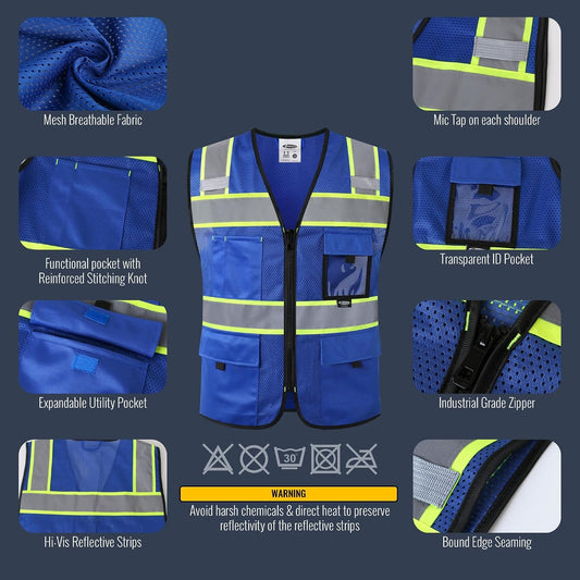 JKSafety Safety Vest for Men Women Hi Vis Relfective Vest with Pockets High Visibility Meet ANSI Standard