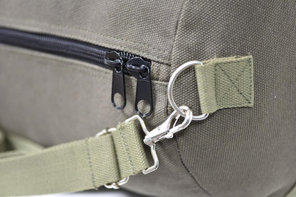 Waxed Canvas All Purpose Military Style Duffle Bag, Water-Resistant, Adjustable Strap, Fully Lined, Double Zipper Closure, heavy Duty, Olive Green