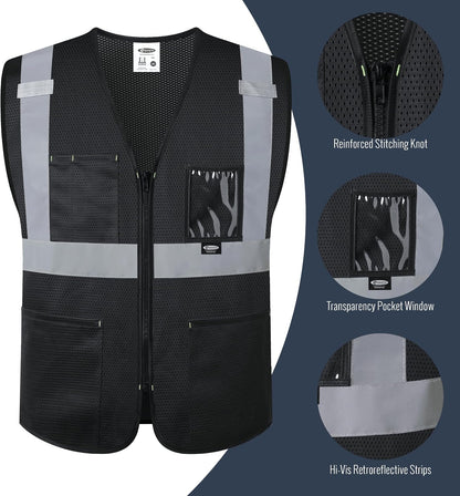 JKSafety Safety Vest for men women Hi Vis Vest with Pockets and Zipper High Visibility Meet ANSI Standard（BX310