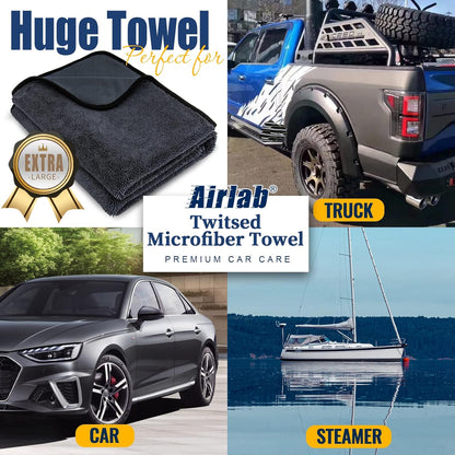 Airlab Microfiber Towels for Cars Wash Drying Thick Plush Cleaning Cloth Auto Detailing Super Absorbent for Interior & Exterior Lint Free, Streak Free, 16" X 16", 800 GSM, Pack of 4