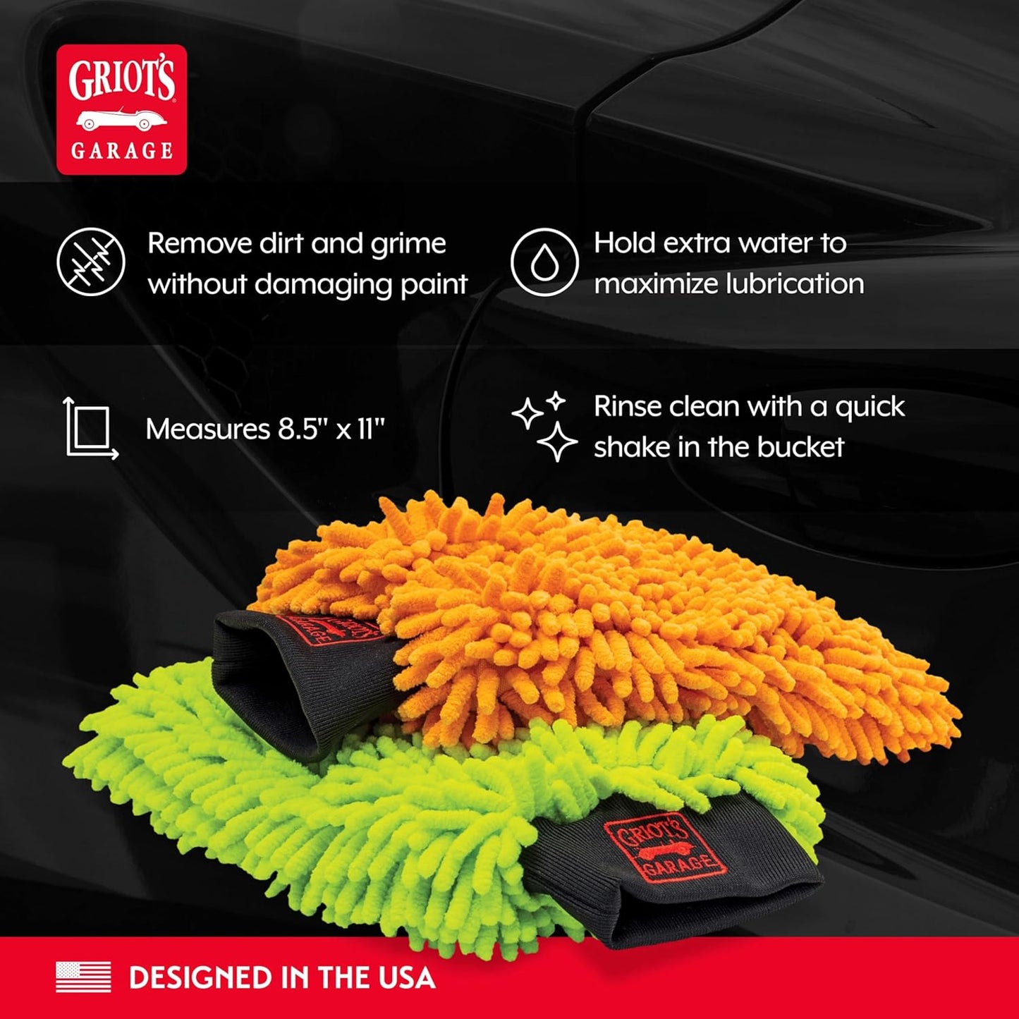 Griot's Garage Microfiber Wash Pads for Car Wash and Detailing, Soft and Ultra-Absorbent for Gentle Auto Cleaning, Machine-Washable, 8" x 10", Set of 2, 11290