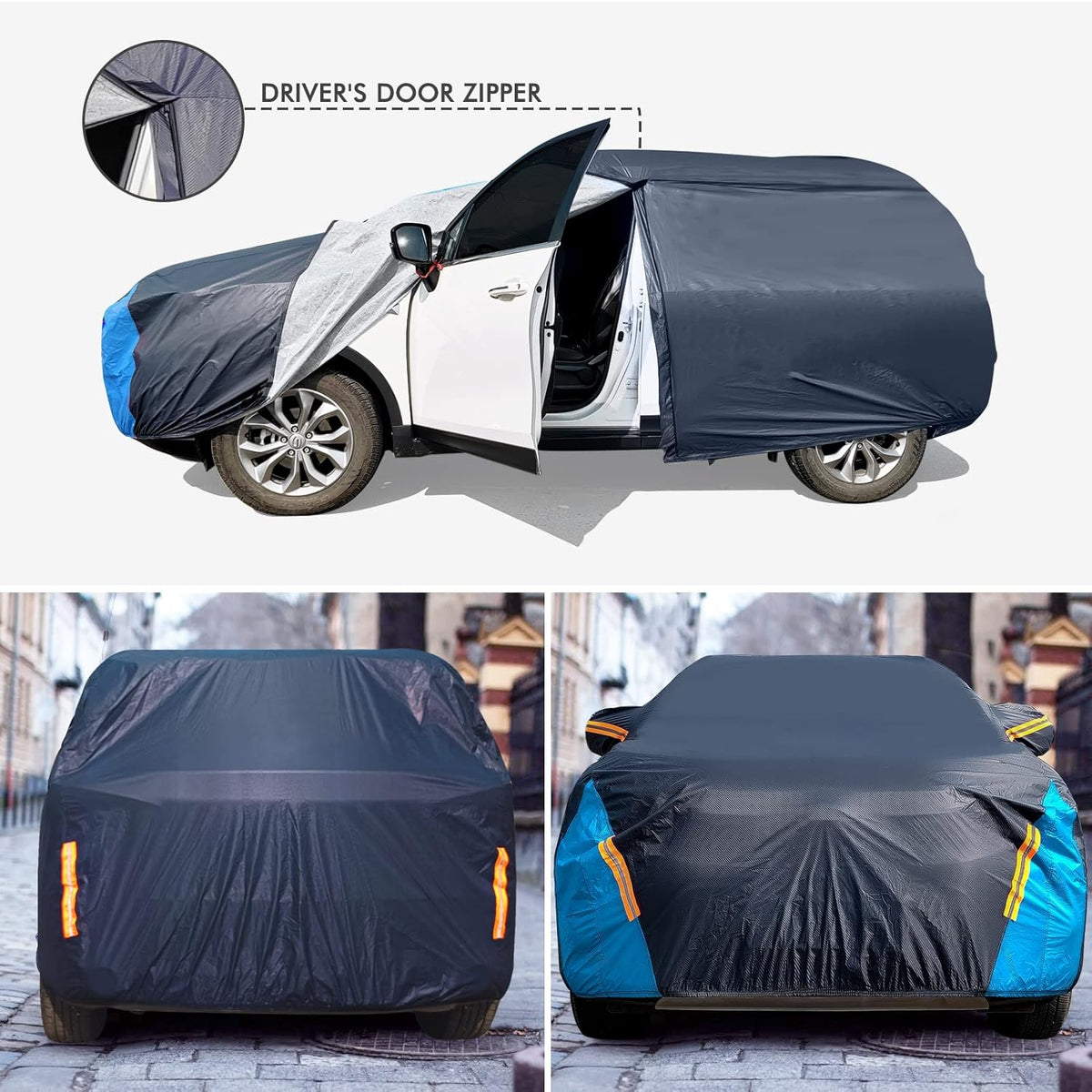 Car Cover Waterproof All Weather for Automobiles, 6 Layers Outdoor Full Exterior Cover Rain Sun UV Snowproof Protection with Zipper Cotton, Mirror Pocket for Sedan (190-195 inch)