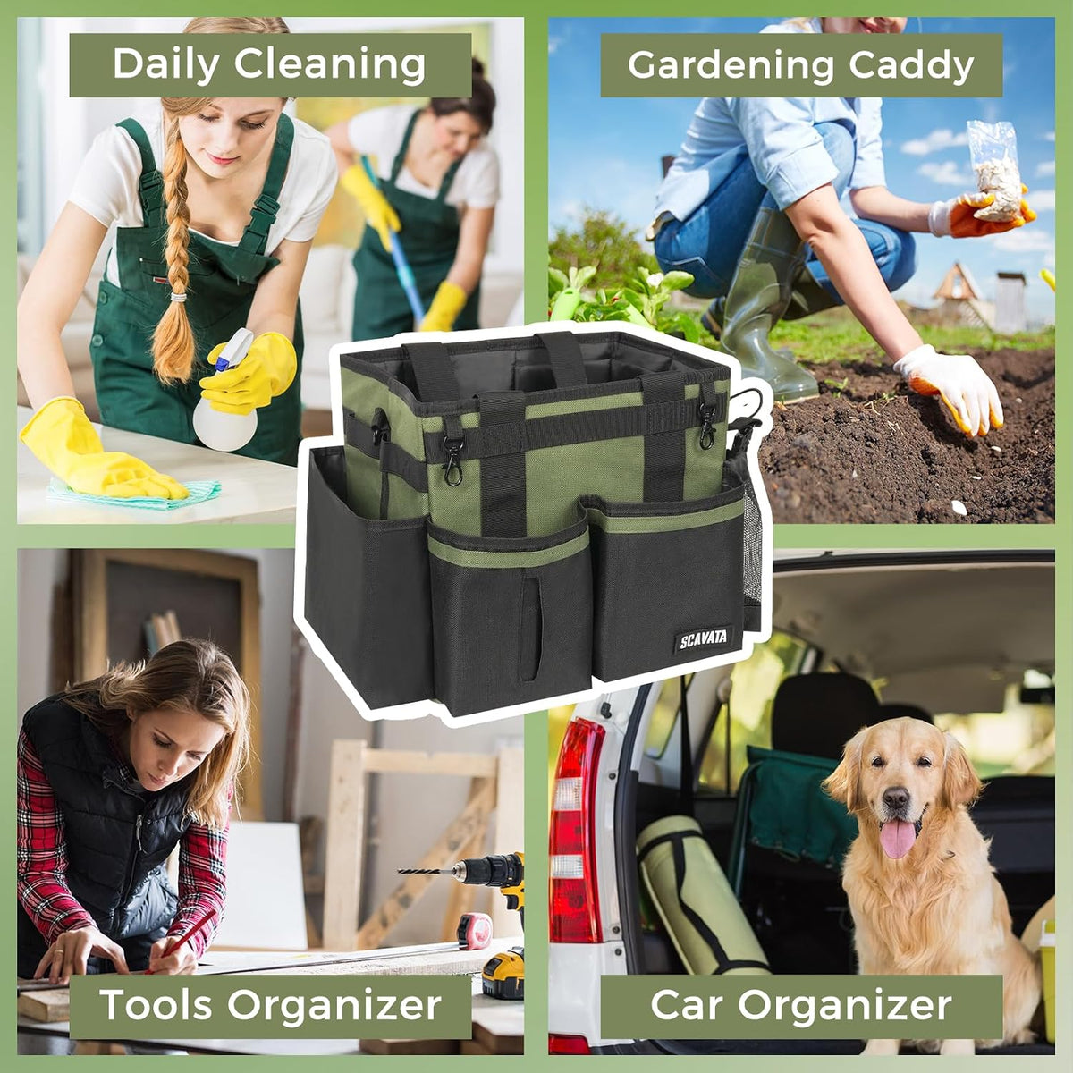 SCAVATA Compact Wearable Cleaning Caddy, Small Supplies Organizer with Handle & Shoulder Straps for Housekeepers, Under Sink & Car Cleaning Tool Organizer Bag (Black)