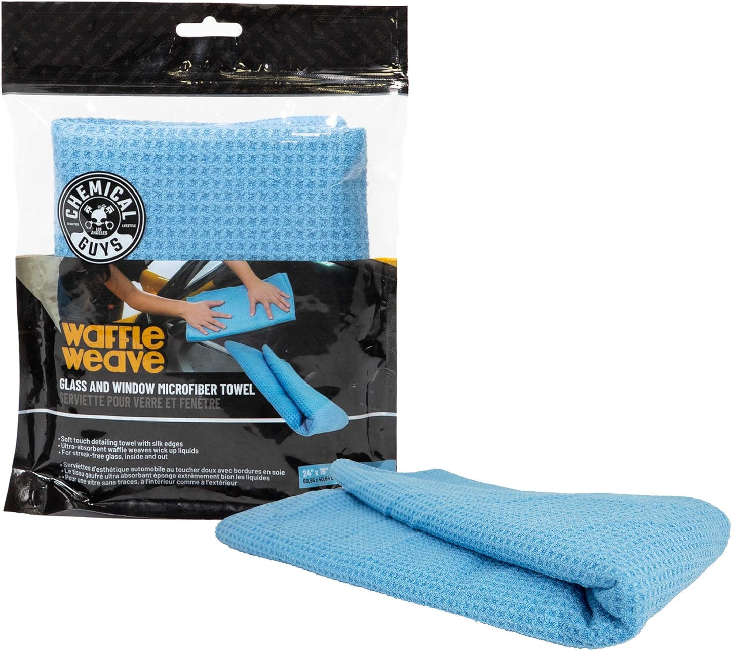Chemical Guys Waffle Weave Gray Matter Microfiber Drying Towel - 25" x 36", Premium Blend Microfiber Towel with Soft-Banded Edging for Scratch-Free Car Drying, Ultra Absorbent