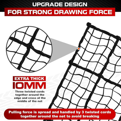 [Premium] 4'x6' Heavy Duty Cargo Net Stretches to 8' x 12', Extra Thick 10mm Cord Bungee Cargo Netting for Pickup Truck Bed, Roof Rack Net & 12 PCS Steel Carabiners