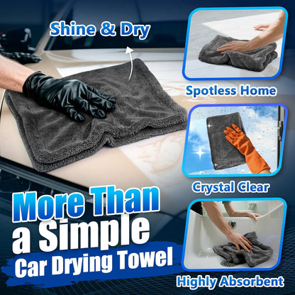 Airlab Microfiber Towels for Cars Wash Drying Thick Plush Cleaning Cloth Auto Detailing Super Absorbent for Interior & Exterior Lint Free, Streak Free, 16" X 16", 800 GSM, Pack of 4