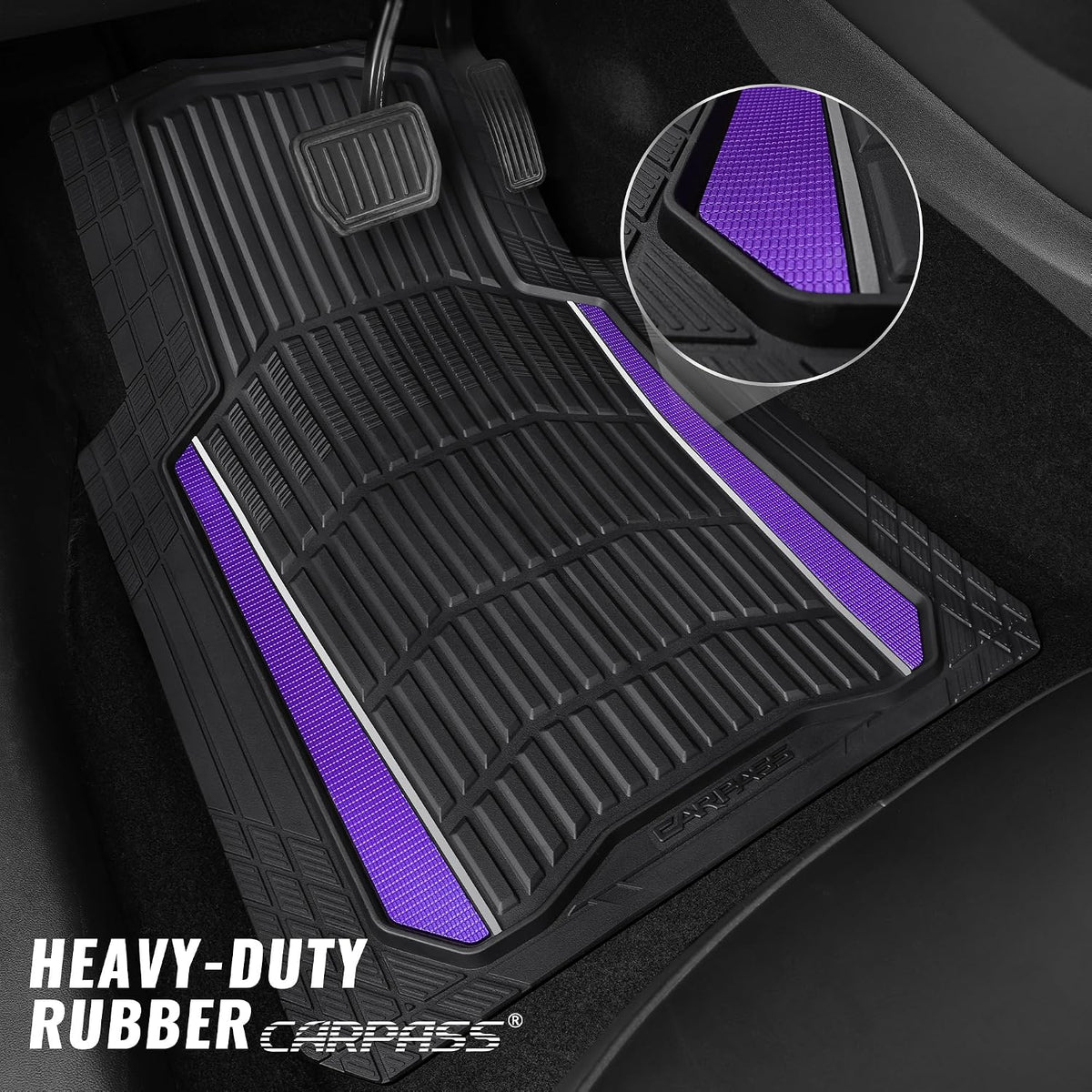 CAR PASS Heavy Duty Rubber Car Floor Mats, Deep Waterproof Car Floor Mats All Weather, Aluminum Film Floor Mats for Cars Non-Slip Universal Trim to Fit for SUVs Trucks Sedans Vans, Black Grey Metallic
