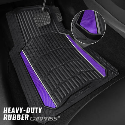 CAR PASS Heavy Duty Rubber Car Floor Mats, Deep Waterproof Car Floor Mats All Weather, Aluminum Film Floor Mats for Cars Non-Slip Universal Trim to Fit for SUVs Trucks Sedans Vans, Black Grey Metallic