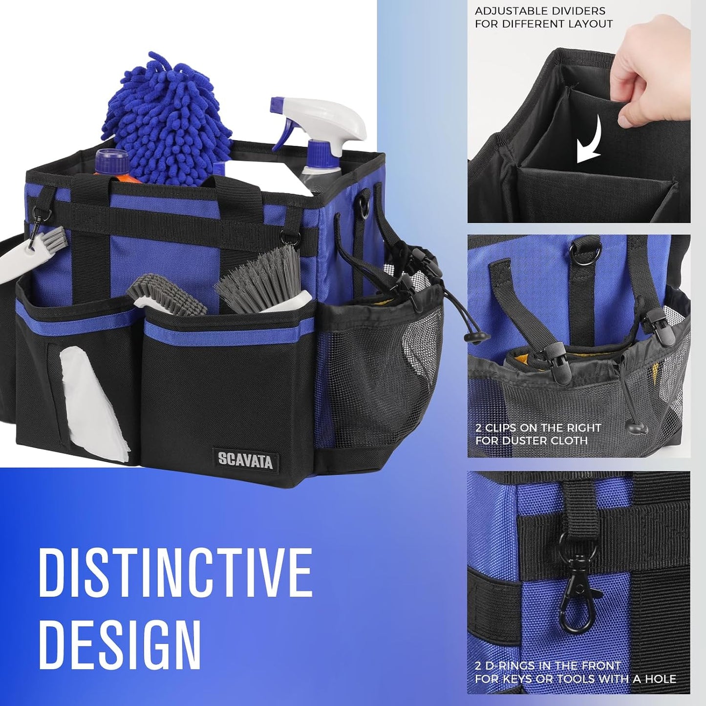 SCAVATA Compact Wearable Cleaning Caddy, Small Supplies Organizer with Handle & Shoulder Straps for Housekeepers, Under Sink & Car Cleaning Tool Organizer Bag (Black)
