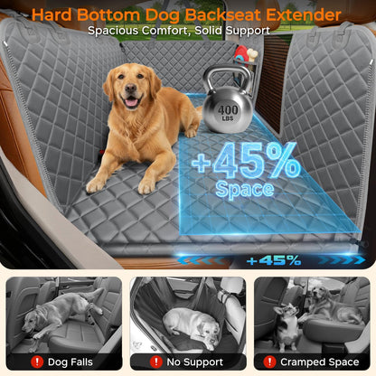 URPOWER Backseat Extender for Dogs - Hard Bottom Dog Car Seat Cover for Back Seat, Dog Hammock for Car and SUV, Pet Rear Seat Protector Dogs Travel Bed with Mesh Window