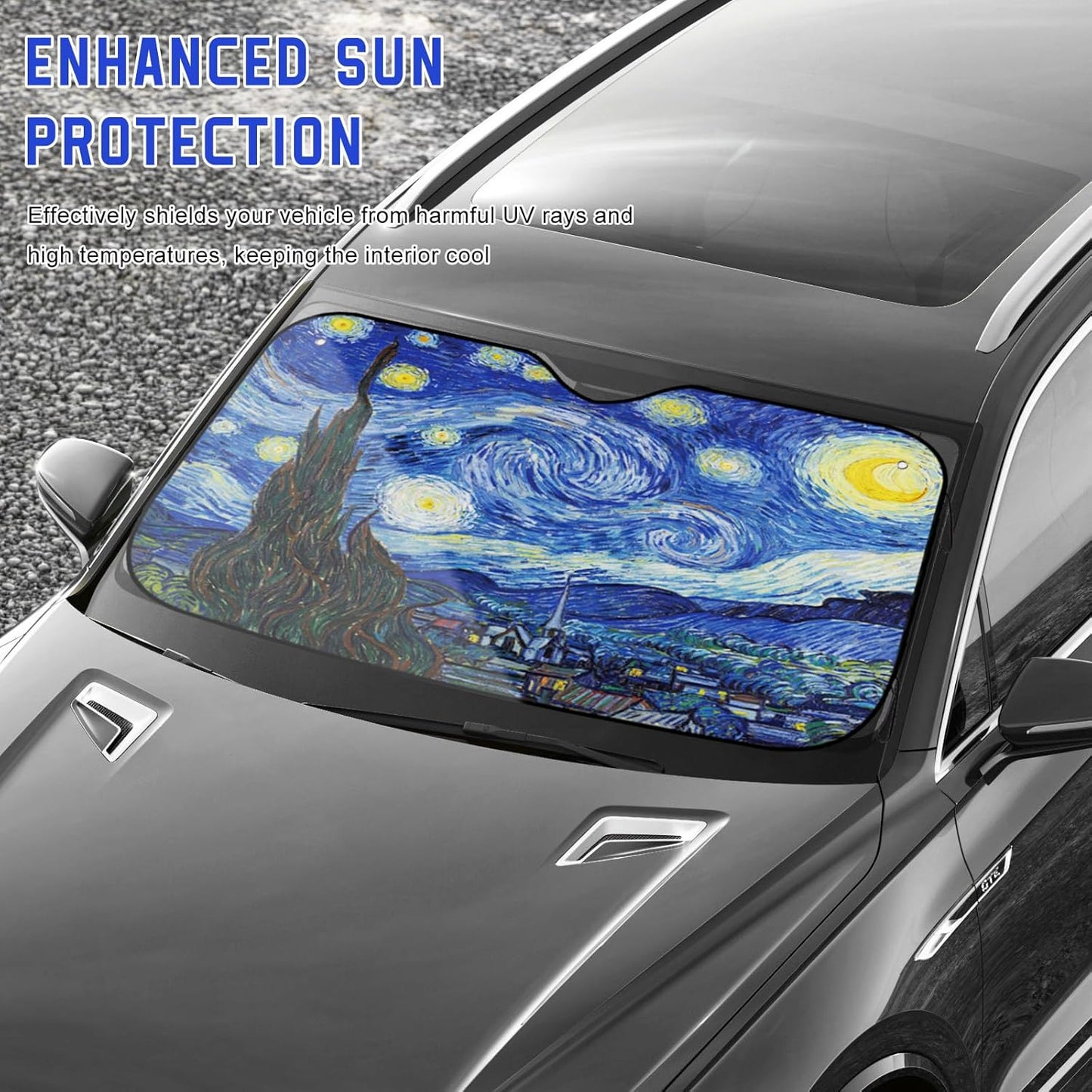 Car Windshield Sunshade, 58.7" × 31.5" Reflective Starry Sky Auto Window Sun Shield for UV Protection, Foldable Starry Night Front Windshield Sunshade Cover for Most Cars (Standard)