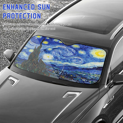 Car Windshield Sunshade, 58.7" × 31.5" Reflective Starry Sky Auto Window Sun Shield for UV Protection, Foldable Starry Night Front Windshield Sunshade Cover for Most Cars (Standard)