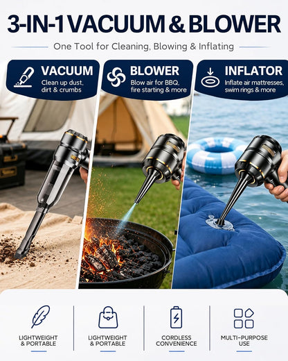 houscly Car Vacuum Portable Cordless 20000PA High Power 4-in-1 Compressed Air Duster & Air Blower & Pump Hand Held Vacuum with Brushless Motor for Car, Home, Office,Camping Ideal Gifts for Men & Women