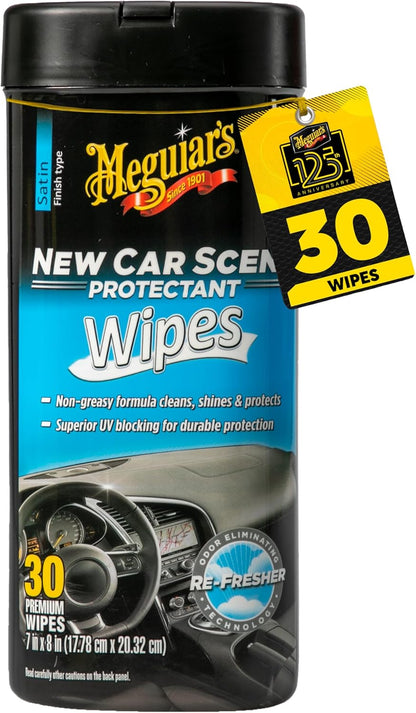 Meguiar’s New Car Scent Protectant Wipes, Car Wipes For Drivers & Detailers—Car Cleaning Wipes That Clean, Protect And Freshen; Car Interior Wipes For Cars, Trucks & Suvs - 30 Count