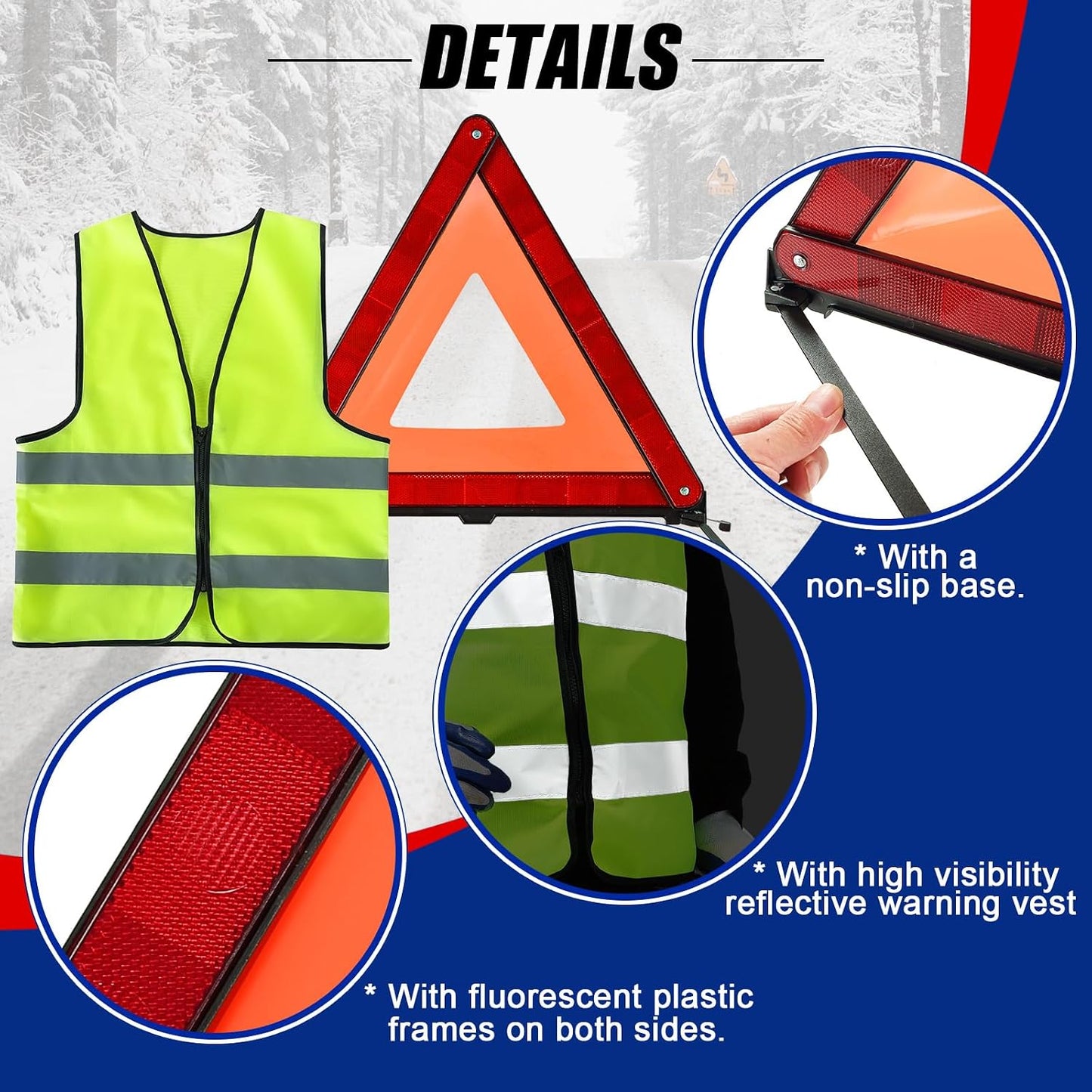 NYXOVA Warning Triangle Kit with Reflective Warning Vest, Reflective Warning Road Safety Triangle Kit, Foldable Safety Triangle Kit Road Emergency Warning Reflector