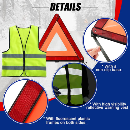 NYXOVA Warning Triangle Kit with Reflective Warning Vest, Reflective Warning Road Safety Triangle Kit, Foldable Safety Triangle Kit Road Emergency Warning Reflector