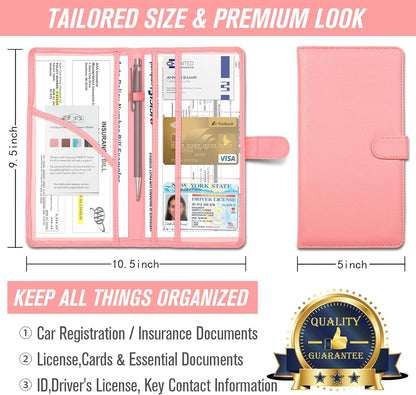 foryou Car Registration and Insurance Holder Car Document Holder Registration and Insurance Card Holder for Cards, Driver License & other Essential Documents(Purple Pink)