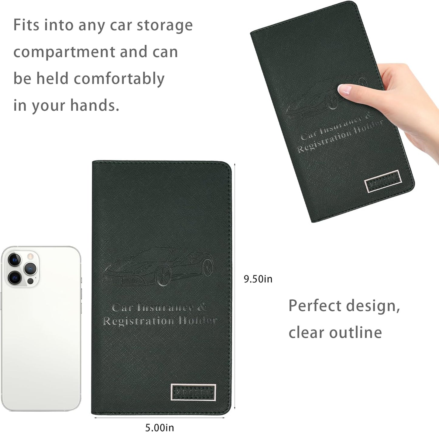 Premium Car Registration & Insurance Card Holder with Magnetic Closure & Clear Pockets, Glove Box Organizer for Documents, Driver's License (Reticulated black)