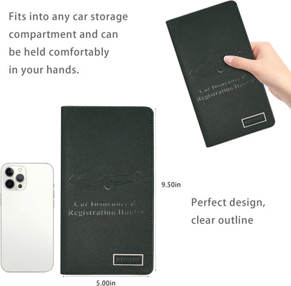 Premium Car Registration & Insurance Card Holder with Magnetic Closure & Clear Pockets, Glove Box Organizer for Documents, Driver's License (Reticulated black)