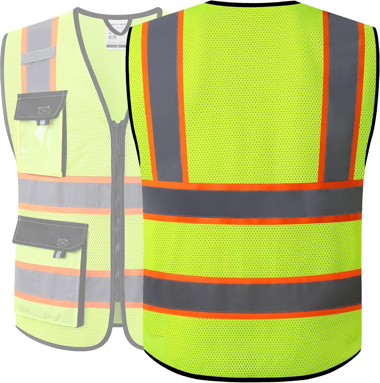 JKSafety Hi Vis Reflective Safety Vests for Men Women High Visibility Vest with Pockets Mesh Fabric Construction Safety Apparel Neon Vest for Work (220-Black L)