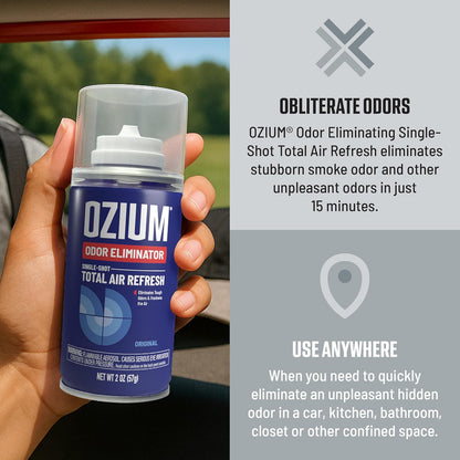 OZIUM® Air Freshener Odor Eliminator, 2oz Single Shot Total Air Refresh & Car Air Freshener – Original – 4 Pack