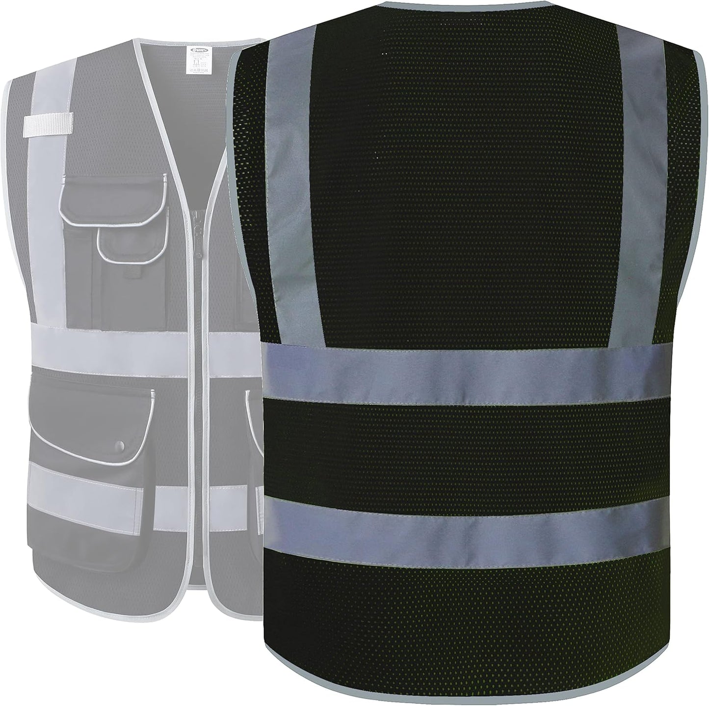 JKSafety 9 Pockets Class 2 High Visibility Zipper Front Safety Vest With Reflective Strips,Meets ANSI/ISEA Standard (Large, 150-Yellow) - Colors B