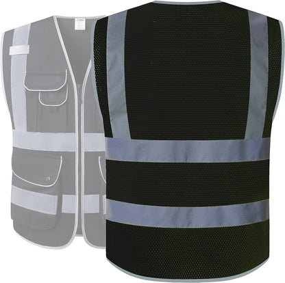 JKSafety 9 Pockets Class 2 High Visibility Zipper Front Safety Vest With Reflective Strips,Meets ANSI/ISEA Standard (Large, 150-Yellow) - Colors B