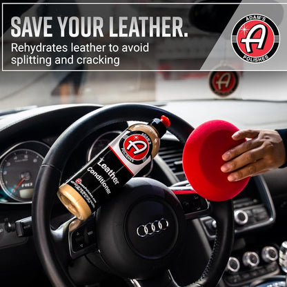 Adam's Polishes Leather Care Kit - Leather Cleaner & Conditioner Car Cleaning Supplies | UV Protection for Interior Accessories Steering Wheel Seat Dash Vinyl Shoe Polish Jacket