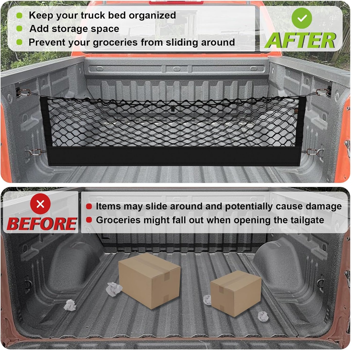 Muslogy Truck Bed Cargo Net Trunk Netting Compatible with 2023-2025 2026 Honda CR-V Accessories, Pickup Cargo Organizer SUV Sedan Storage Net w/Heavy Duty Carabiners - Colors A
