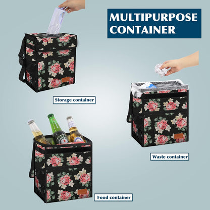 Femuar Leak Proof Car Trash Can with Lid - Waterproof Automotive Garbage Bin for SUVs, Collapsible and Portable Car Trash Bag, Black