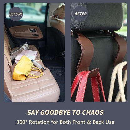 Amooca 4-Pack Car Headrest Hooks Vehicle Storage Organizer for Purses Handbags Groceries Backpack Coats –Holds 55lbs 360° Rotating Black