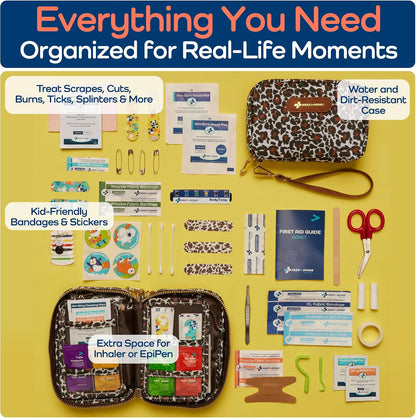 KeepGoing Travel First Aid Kit for Kids – 130 Pc. for Car, Home, Purse, Diaper Bag & Backpack with Latex-Free Bandages - Mini First Aid Kit Travel Size TSA-Approved