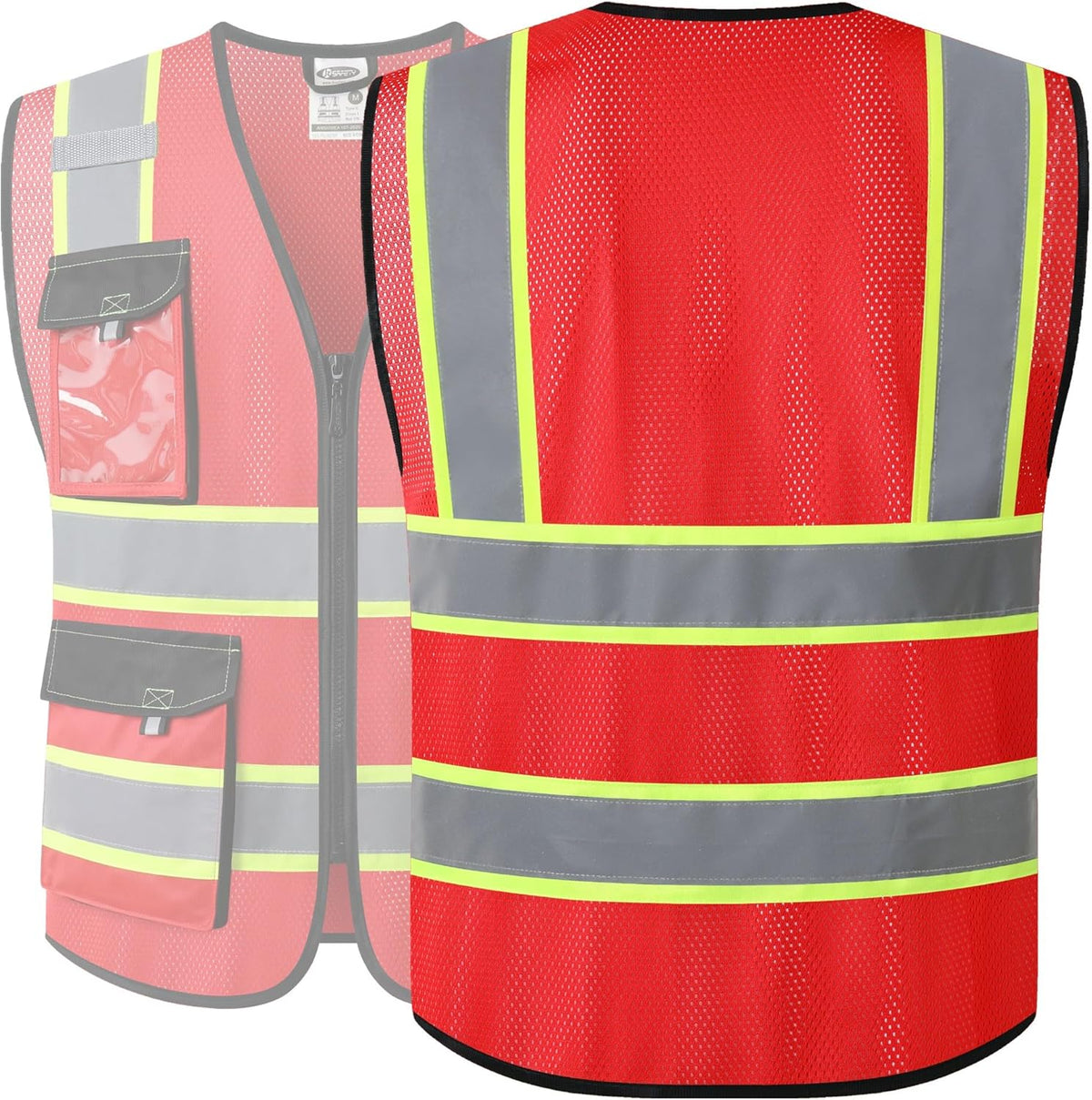 JKSafety Hi Vis Reflective Safety Vests for Men Women High Visibility Vest with Pockets Mesh Fabric Construction Safety Apparel Neon Vest for Work (220-Black L)
