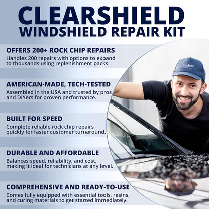 Clearshield Windshield Repair Kit - Window Rock Chip Repair Kit - Cracked Windshield Repair Kit - Auto Glass Repair Kit for 200+ Repairs