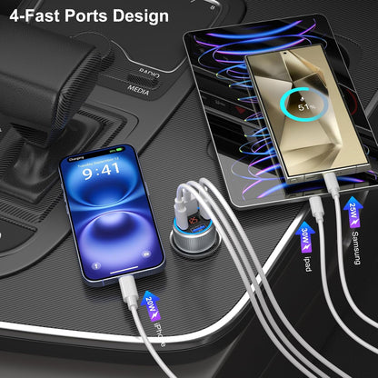 USB C Car Charger 3 Pack, Costyle 65W 4 Port Car Power Adapter with Voltmeter PD 30W/QC 3.0 Fast Charging Cigarette Lighter USB Charger Plug for iPhone 16/15/14/13/12/11 Pro Max/Pad,Android(Black)