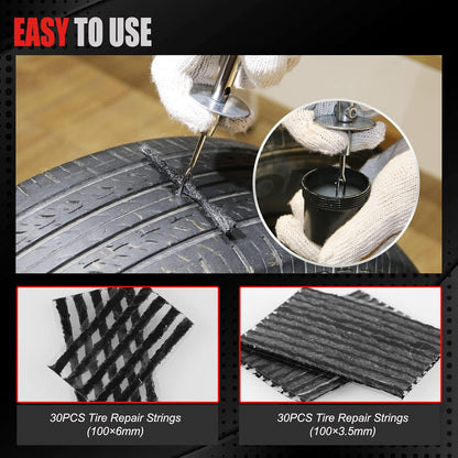 AWELCRAFT 10-Piece Economical Tire Repair Kit – Flat Tire Plug Kit with T-Handle Tools, Storage Case – Fix Punctures Fast, No Tire Removal Needed – Ideal for Car, Truck, Motorcycle, ATV