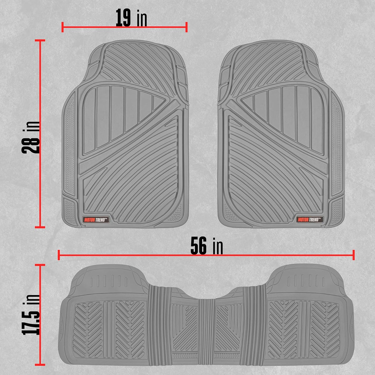 Motor Trend FlexTough Performance All Weather Rubber Car Mats with Cargo Liner - Full Set Front & Rear Floor Mats for Cars Truck SUV, Automotive Floor Mats (Black)
