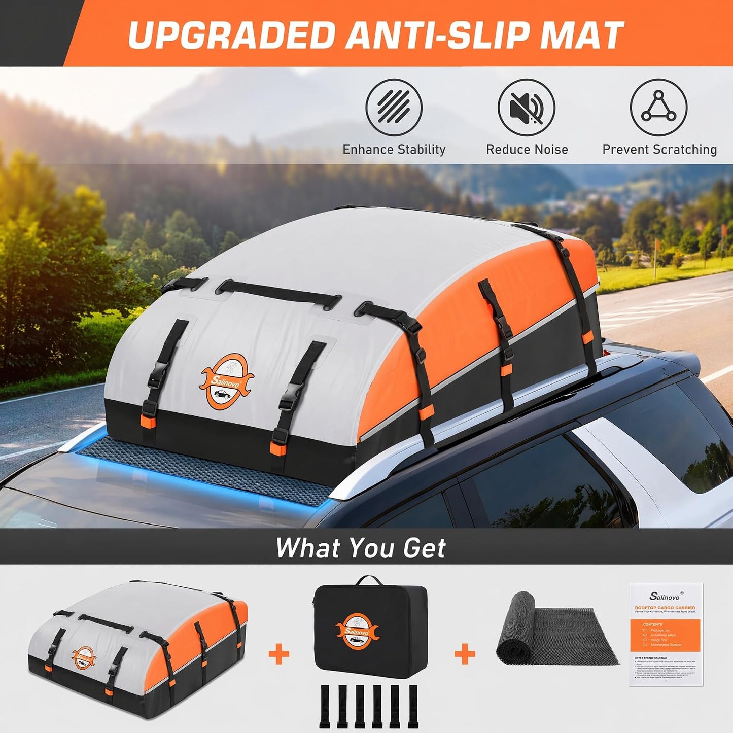 Sailnovo Rooftop Cargo Carrier Bag 21 Cubic, 1000D PVC Waterproof Vehicle Soft-Shell Carrier for Cars with/Without Roof Rack, Car Roof Storage Includes Anti-Slip Mat,10 Reinforced Straps, 6 Door Hooks