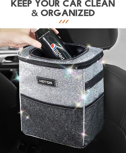HOTOR Car Trash Can with Lid and Storage Pockets - 100% Leak-Proof Organizer, Waterproof Garbage Can, Multipurpose Trash Bin for Car, 2 Gallons, Black