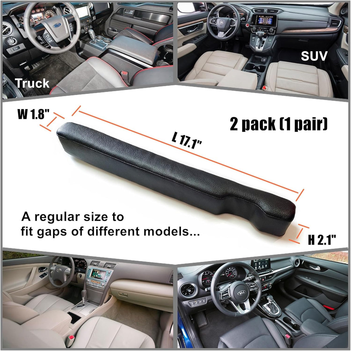 Leather Car Seat Gap Filler, 2 Pack No-Drop Seat Guard Universal Gap Stopper/Catcher to Fill The Gap Between Seat and Console Black Car Crevice Blocker Space Pad