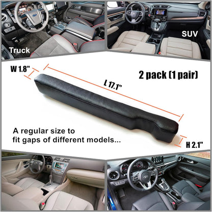 Leather Car Seat Gap Filler, 2 Pack No-Drop Seat Guard Universal Gap Stopper/Catcher to Fill The Gap Between Seat and Console Black Car Crevice Blocker Space Pad
