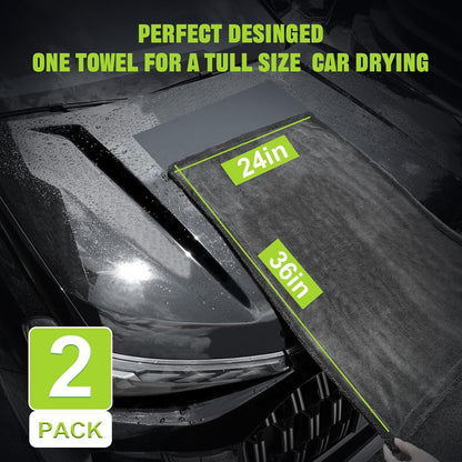 TTRCB 2 Pack 1300 GSM Car Drying Towel, Microfiber Towels for Cars - 36" x 24" & 16" x 16", Ultra-Absorbent, Streak Free, Car Wash Mitt, Car Detailing Cleaning Accessories Supplies Essentials