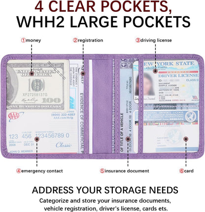 Registration and Insurance Card Holder, Vehicle Glove Box Car Organizer with Magnetic Closure, Interior Car Accessories for Documents, Cards, License Storage, 1-Pack Red