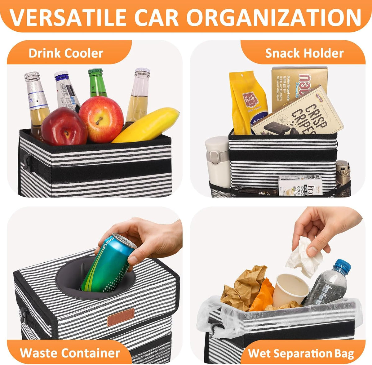 Vankor Car Trash Can Bin with Lid Hanging for Back Seat, Car Accessories for Women Men Leak Proof Automotive Garbage Cans Leakproof Vehicle Trash Can for Truck SUV Black