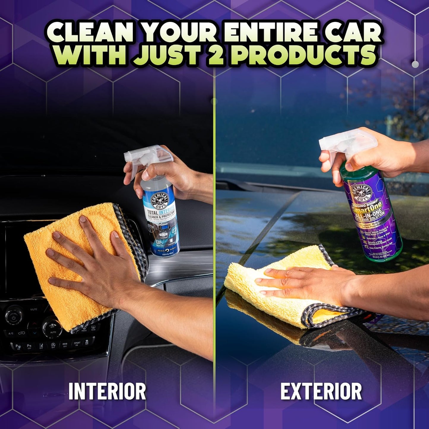 Chemical Guys Raging Rhino Waterless Car Wash And Quick Detailer Spray, No Rinse Exterior Cleaner For Paint, Glass, Wheels, Plastic, And Chrome, Spray And Wipe Shine, 20 Fl Oz