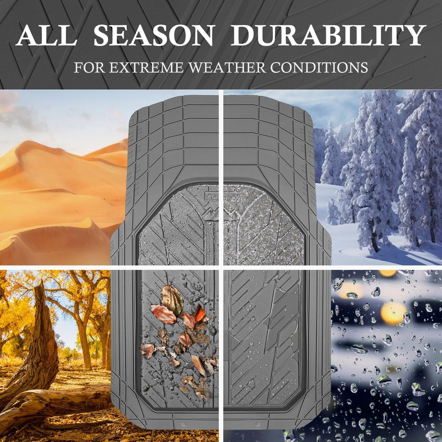 CAR PASS Heavy Rubber Car Floor Mats, Deep Waterproof Car Mats All Weather, Universal Trim-to Fit Automotive Floor Mats for Car SUV Truck Van, Durable Floor Liners Solid Black