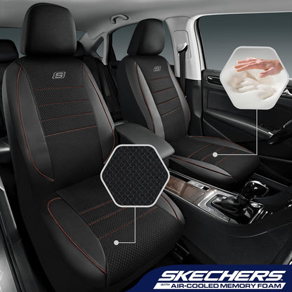 Skechers Air-Cooled Memory Foam Seat Covers,Mesh Thick Car Seat Covers,Piping Leather Car Seat Covers Front Seats,Airbag Compatible,Automotive Comfort Universal FitMost Cars,Vans,Truck,SUV,Black